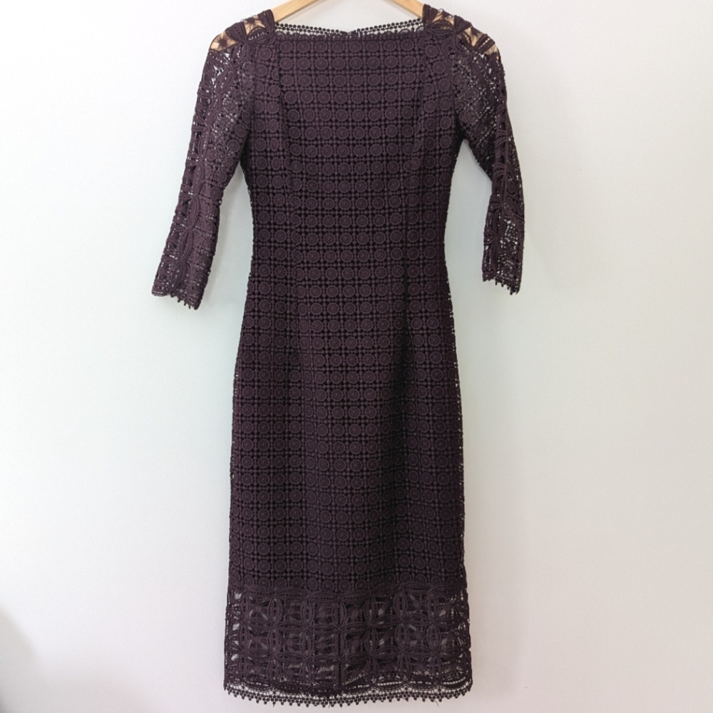 Massimo Dutti Geometric Lace midi dress burgundy